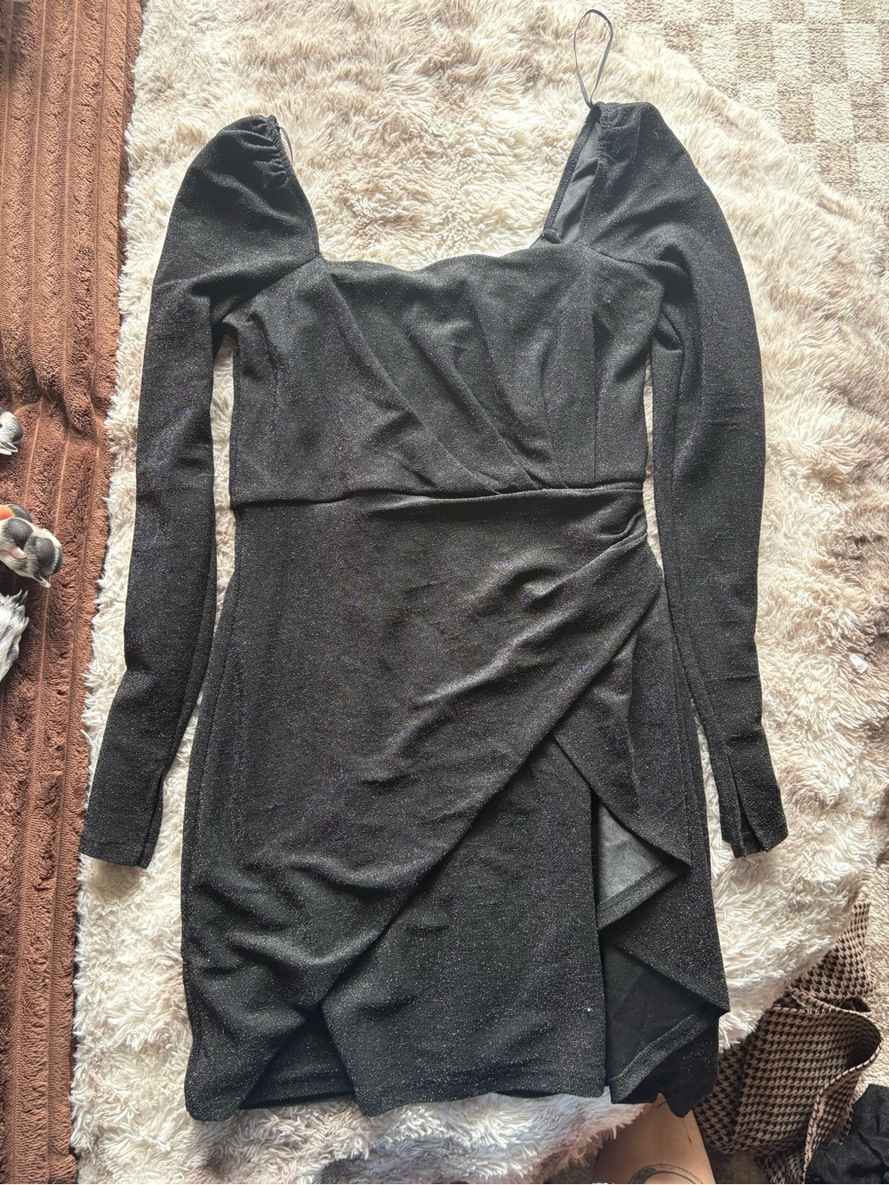Francesca's Collections Black Sparkle Long-Sleeve Mini Dress